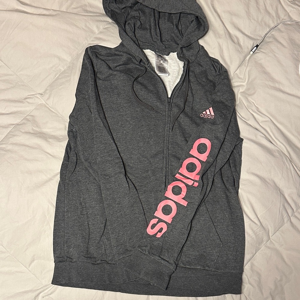 Adidas Dark Gray Hoodie with Pink Accents